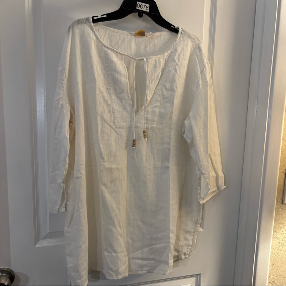 Women's Le Cove Creamy White Peasant Tunic Coverup Sz XL